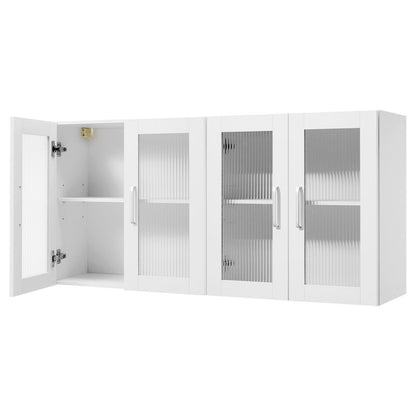 Laundry Room Wall Cabinet, 2-Tier Wall Mounted Cabinet with Adjustable Shelf, Cupboard Storage with 4 Doors, for Kitchen, Bathroom, Laundry, Set of 2, Each 30.5 x 61 x 61 cm (D x W x H), White