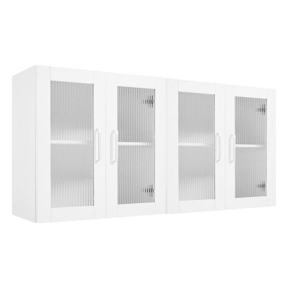 Laundry Room Wall Cabinet, 2-Tier Wall Mounted Cabinet with Adjustable Shelf, Cupboard Storage with 4 Doors, for Kitchen, Bathroom, Laundry, Set of 2, Each 30.5 x 61 x 61 cm (D x W x H), White