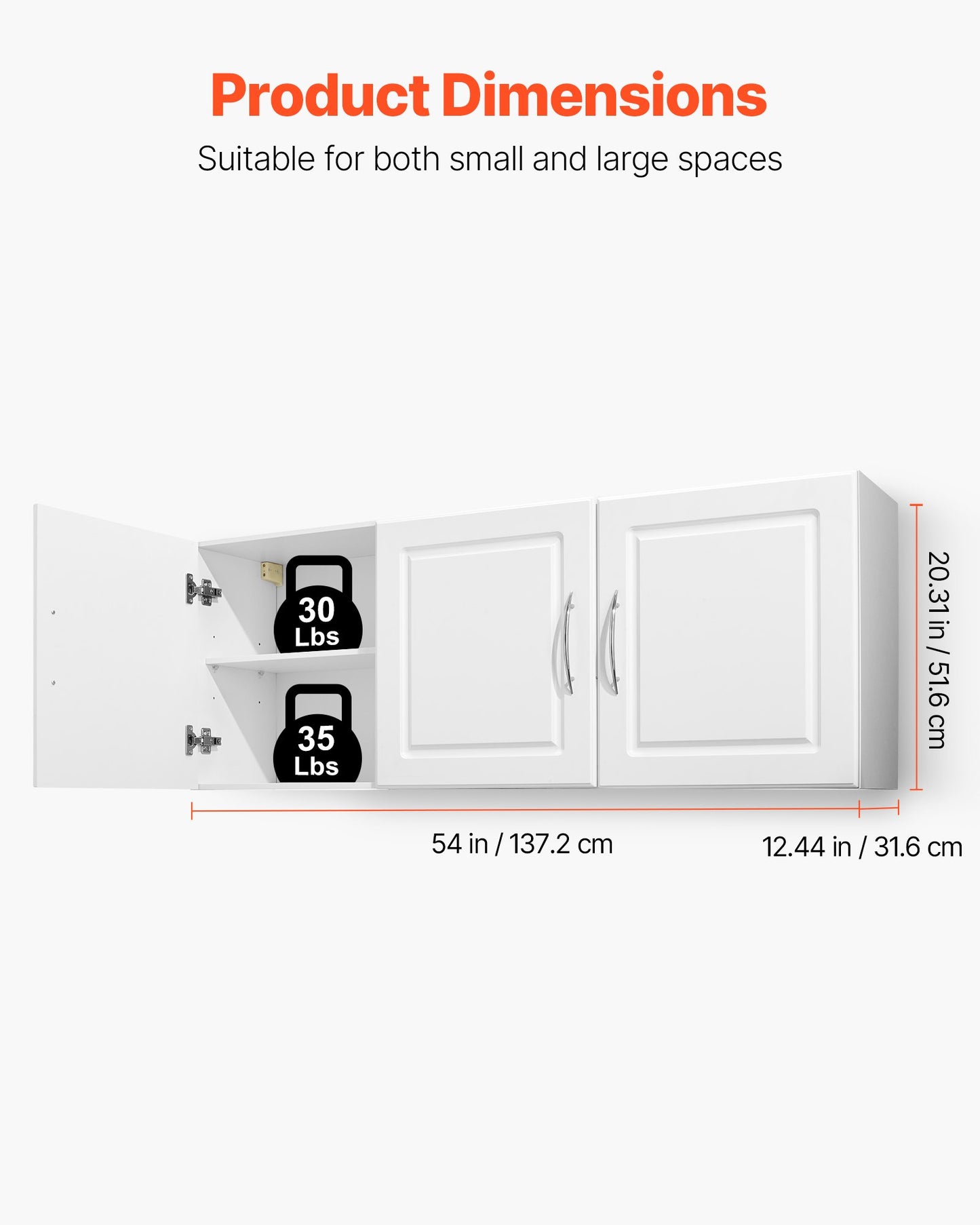 Laundry Room Wall Cabinet, 2-Tier Wall Mounted Hanging Cabinet with Adjustable Shelf, Cupboard Storage with 3 Doors, for Kitchen, Bathroom, Laundry, 31.6 x 137.2 x 51.6 cm (D x W x H), White