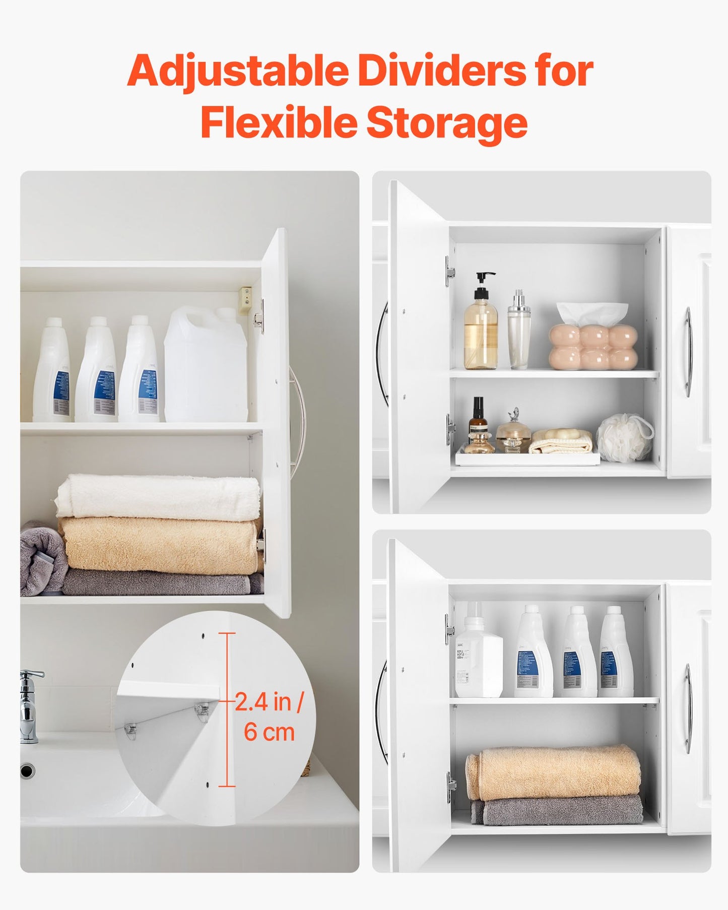Laundry Room Wall Cabinet, 2-Tier Wall Mounted Hanging Cabinet with Adjustable Shelf, Cupboard Storage with 3 Doors, for Kitchen, Bathroom, Laundry, 31.6 x 137.2 x 51.6 cm (D x W x H), White