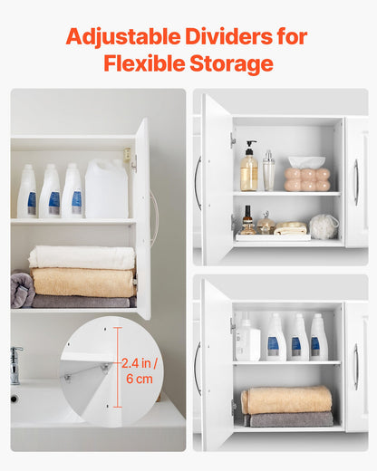 Laundry Room Wall Cabinet, 2-Tier Wall Mounted Hanging Cabinet with Adjustable Shelf, Cupboard Storage with 3 Doors, for Kitchen, Bathroom, Laundry, 31.6 x 137.2 x 51.6 cm (D x W x H), White