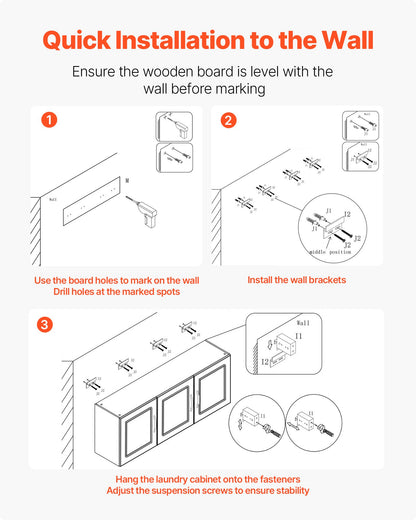 Laundry Room Wall Cabinet, 2-Tier Wall Mounted Hanging Cabinet with Adjustable Shelf, Cupboard Storage with 3 Doors, for Kitchen, Bathroom, Laundry, 31.6 x 137.2 x 51.6 cm (D x W x H), White