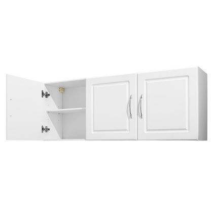 Laundry Room Wall Cabinet, 2-Tier Wall Mounted Hanging Cabinet with Adjustable Shelf, Cupboard Storage with 3 Doors, for Kitchen, Bathroom, Laundry, 31.6 x 137.2 x 51.6 cm (D x W x H), White