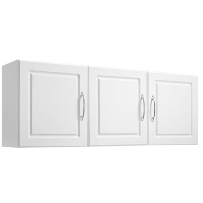 Laundry Room Wall Cabinet, 2-Tier Wall Mounted Hanging Cabinet with Adjustable Shelf, Cupboard Storage with 3 Doors, for Kitchen, Bathroom, Laundry, 31.6 x 137.2 x 51.6 cm (D x W x H), White