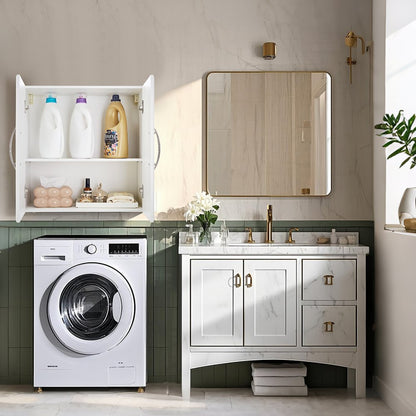 VEVOR 60 cm Laundry Room Wall Cabinet 2-Tier Kitchen Cupboard with 2 Doors White