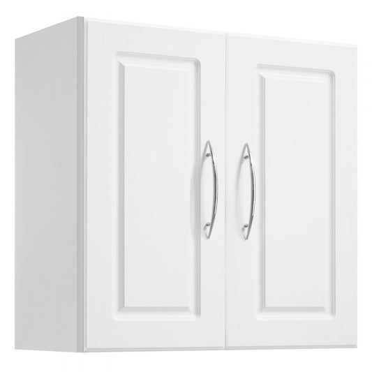 VEVOR 60 cm Laundry Room Wall Cabinet 2-Tier Kitchen Cupboard with 2 Doors White