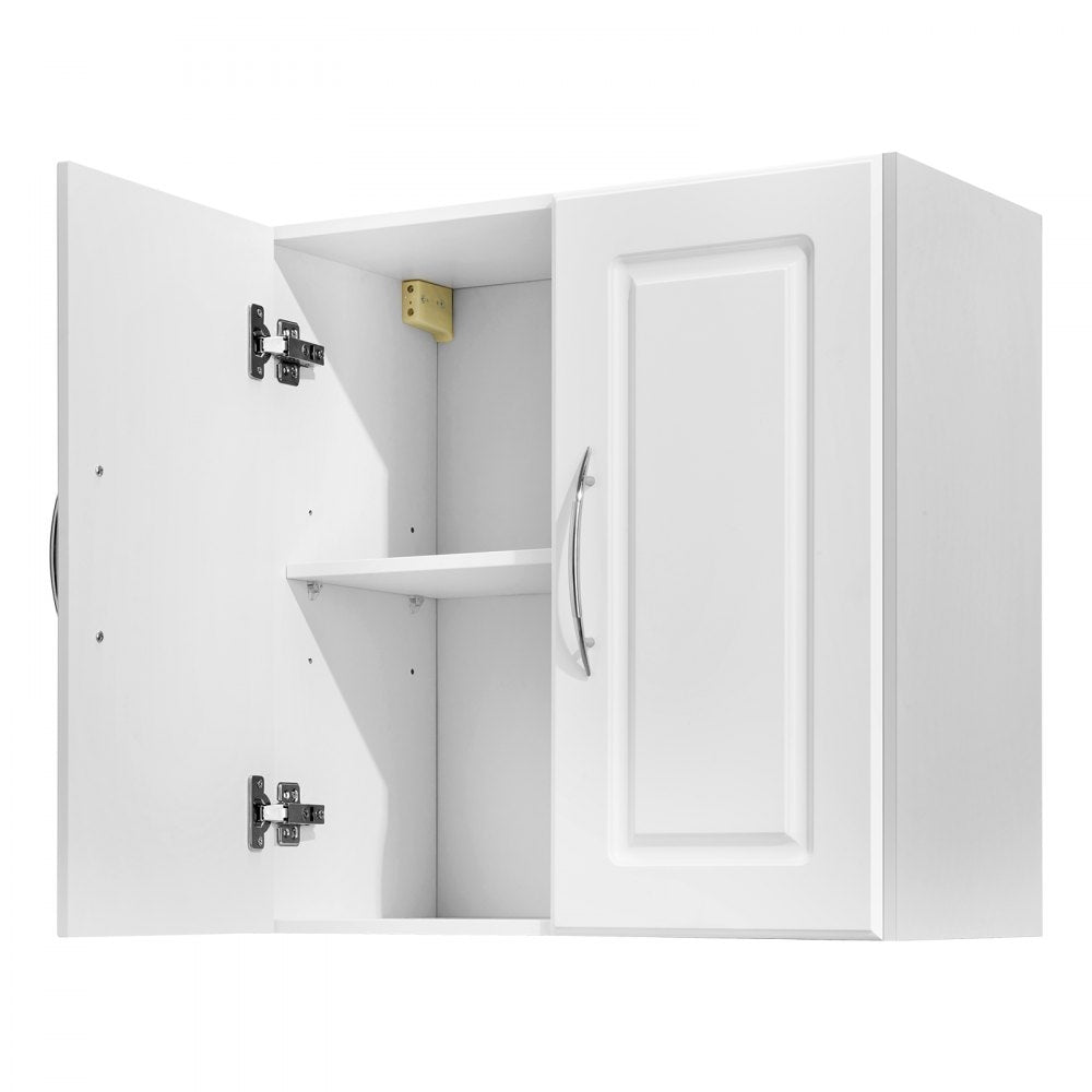 VEVOR 60 cm Laundry Room Wall Cabinet 2-Tier Kitchen Cupboard with 2 Doors White