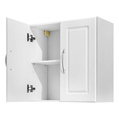 VEVOR 60 cm Laundry Room Wall Cabinet 2-Tier Kitchen Cupboard with 2 Doors White
