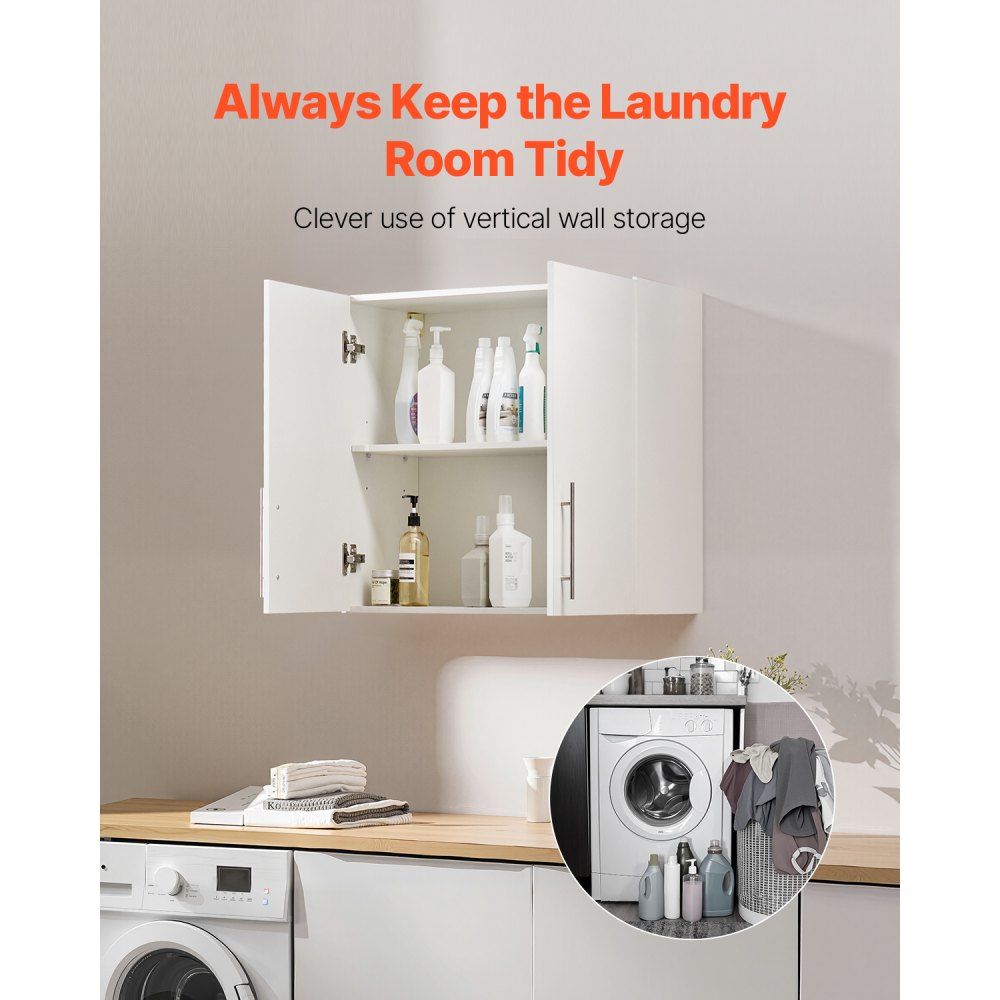 VEVOR 81.3 cm Laundry Room Wall Cabinet 2-Tier Kitchen Cupboard with 2 Doors