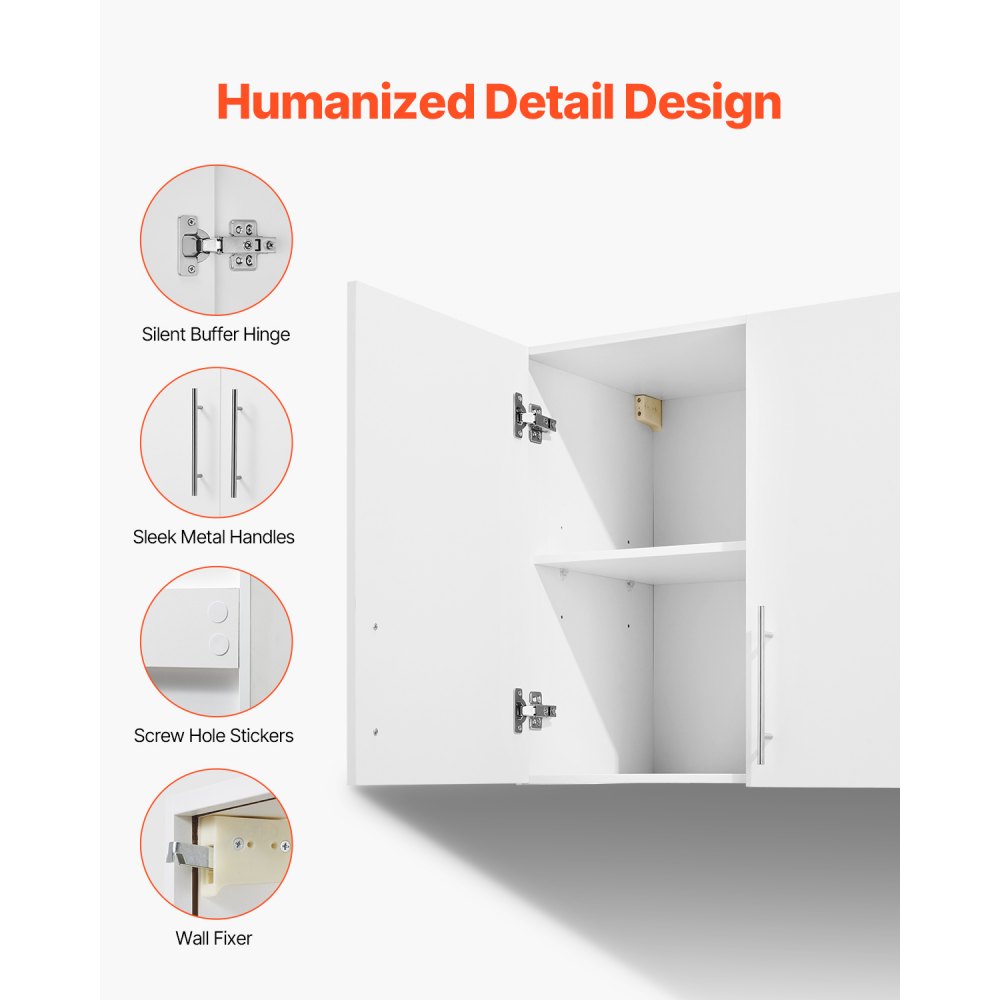 VEVOR 81.3 cm Laundry Room Wall Cabinet 2-Tier Kitchen Cupboard with 2 Doors