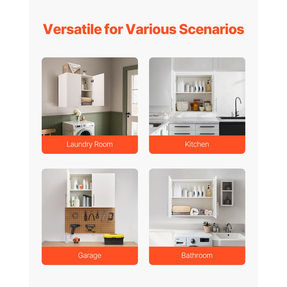 VEVOR 81.3 cm Laundry Room Wall Cabinet 2-Tier Kitchen Cupboard with 2 Doors
