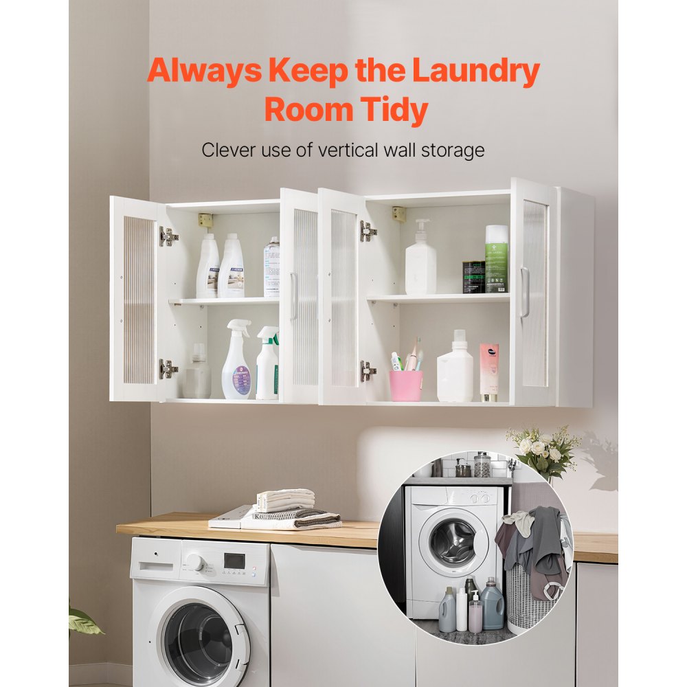 VEVOR Laundry Room Wall Cabinet 2-Tier Kitchen Cupboard with 4 Doors Set of 2