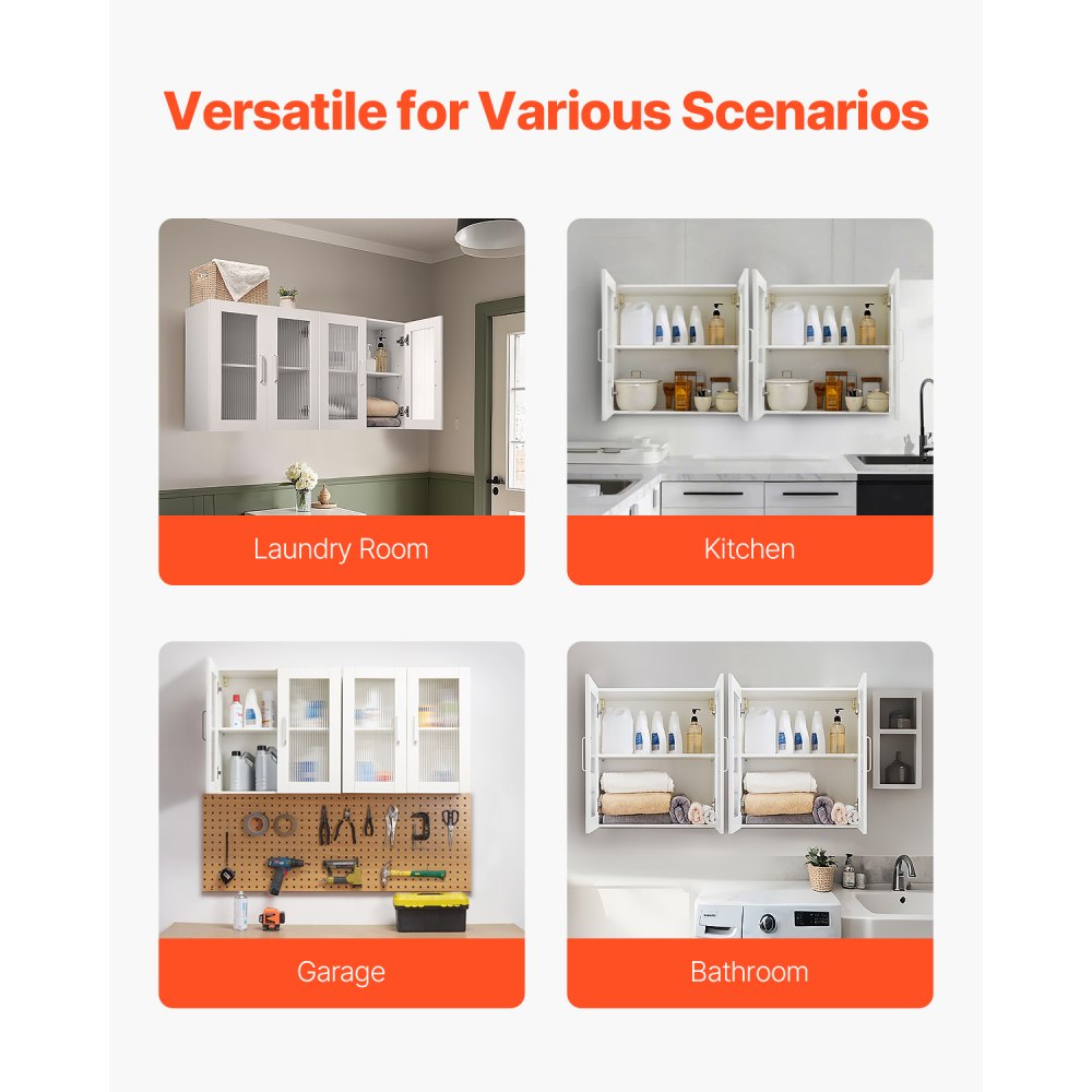VEVOR Laundry Room Wall Cabinet 2-Tier Kitchen Cupboard with 4 Doors Set of 2