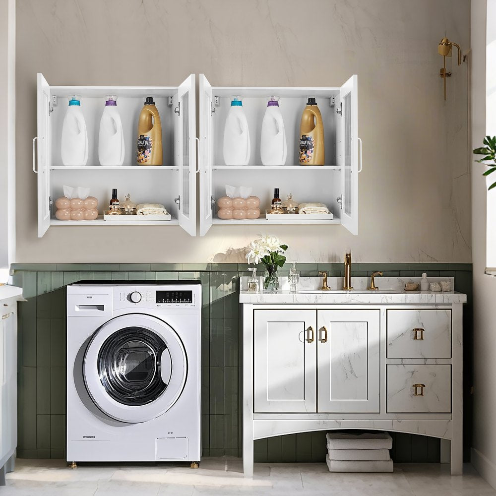 VEVOR Laundry Room Wall Cabinet 2-Tier Kitchen Cupboard with 4 Doors Set of 2