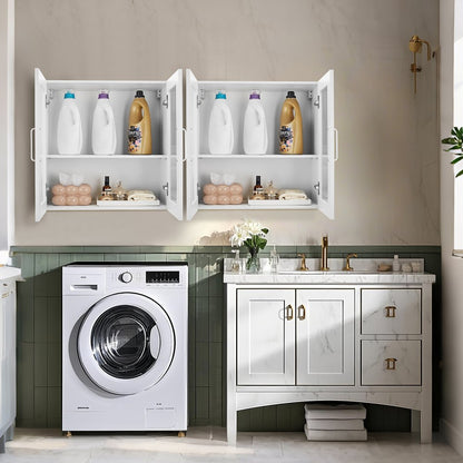 VEVOR Laundry Room Wall Cabinet 2-Tier Kitchen Cupboard with 4 Doors Set of 2