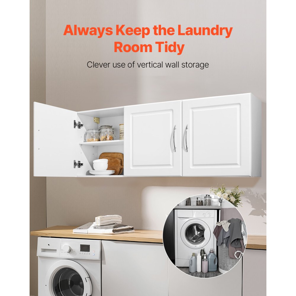 VEVOR 137.2 cm Laundry Room Wall Cabinet 2-Tier Kitchen Cupboard with 3 Doors