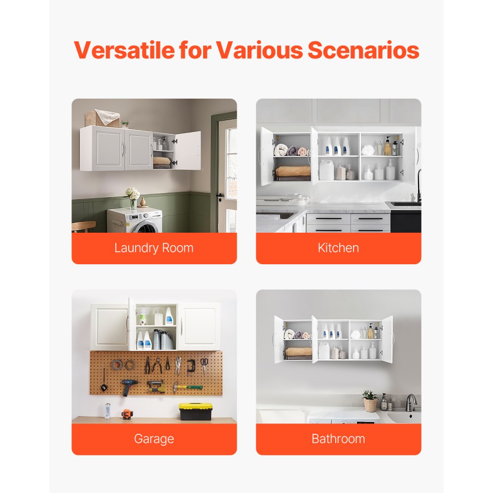 VEVOR 137.2 cm Laundry Room Wall Cabinet 2-Tier Kitchen Cupboard with 3 Doors