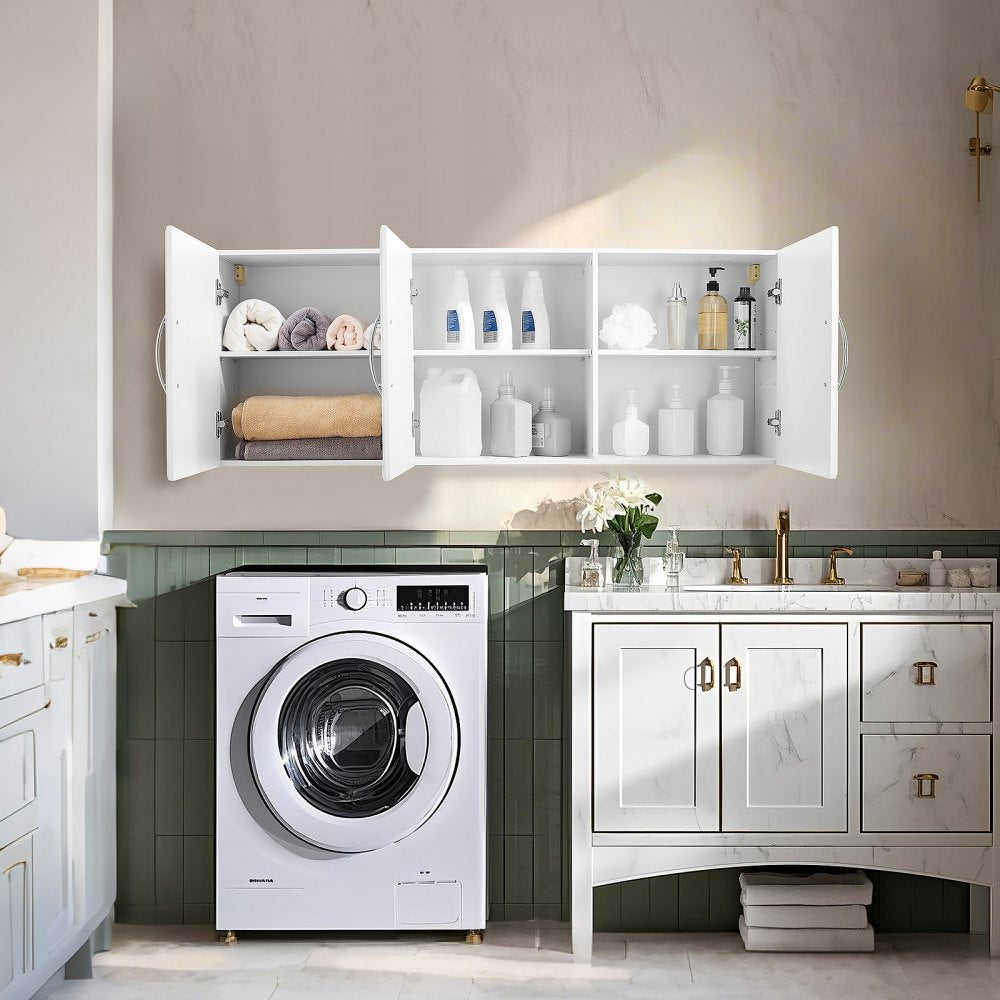 VEVOR 137.2 cm Laundry Room Wall Cabinet 2-Tier Kitchen Cupboard with 3 Doors