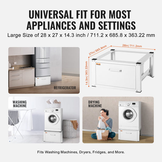 Universal Washer & Dryer Pedestal with Storage, 299kg Capacity, 0.686mW x 0.366mH