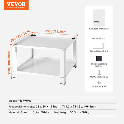 Universal Washer & Dryer Pedestal with Storage, 0.71x0.71x0.41m, 299kg Capacity