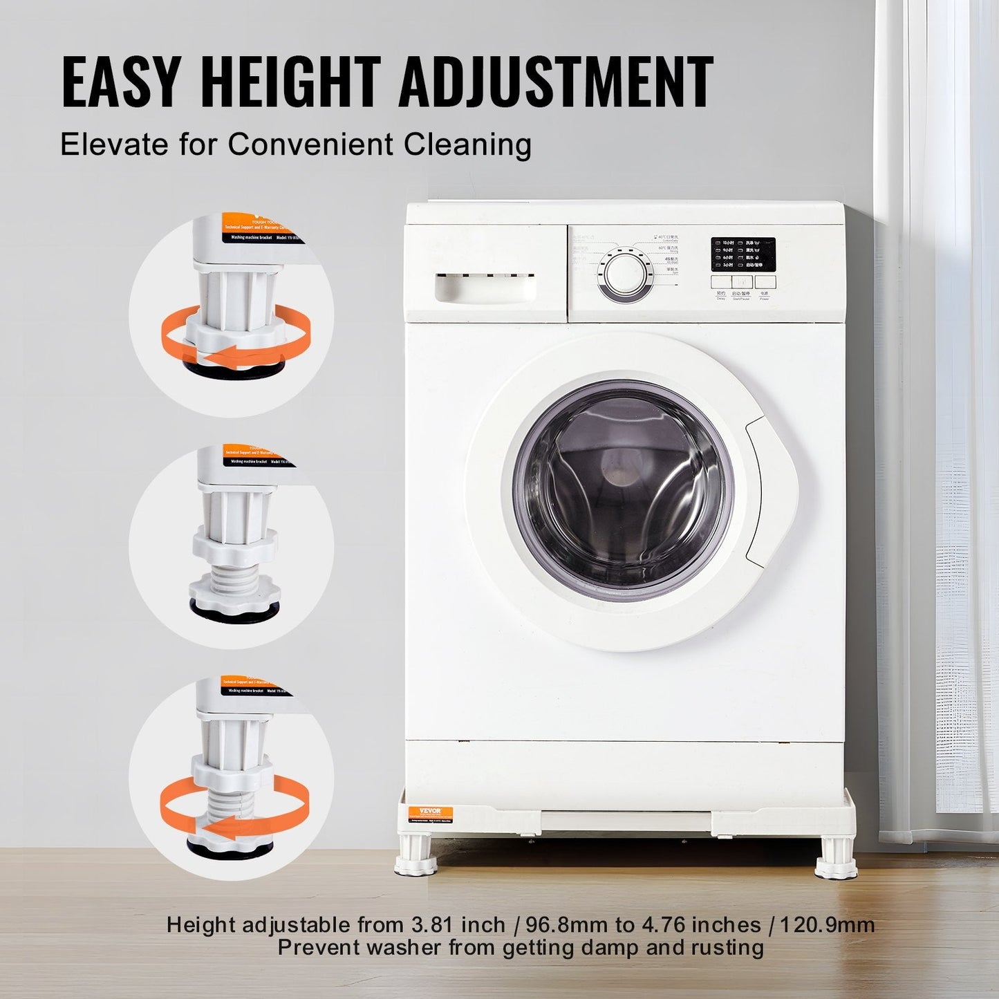 Adjustable Mini Fridge & Laundry Pedestal Stand, 0.4-0.7m Wide, 1.3kg, White