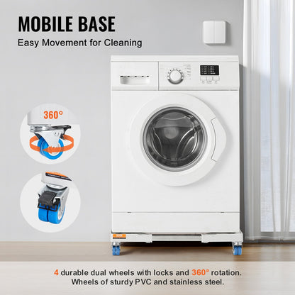 Adjustable Mini Fridge & Washer Base with Casters, 0.38-0.62m Width, White