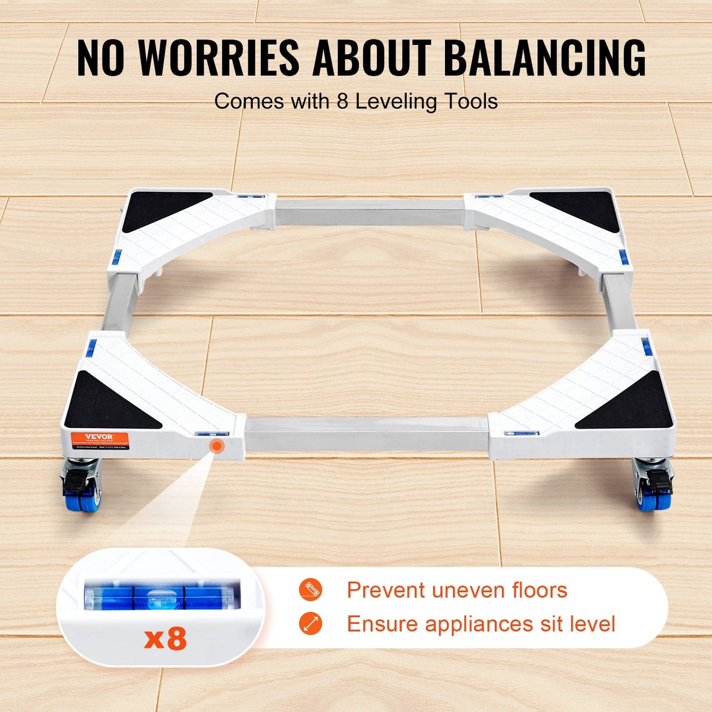 Adjustable Mini Fridge & Washer Base with Casters, 0.38-0.62m Width, White