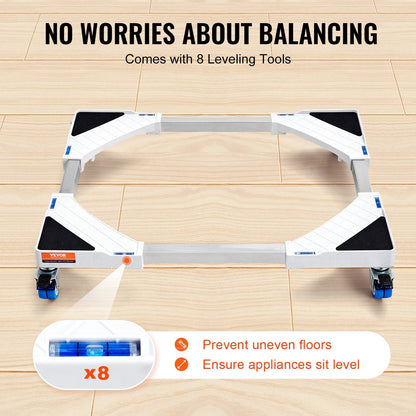 Adjustable Mini Fridge & Washer Base with Casters, 0.38-0.62m Width, White