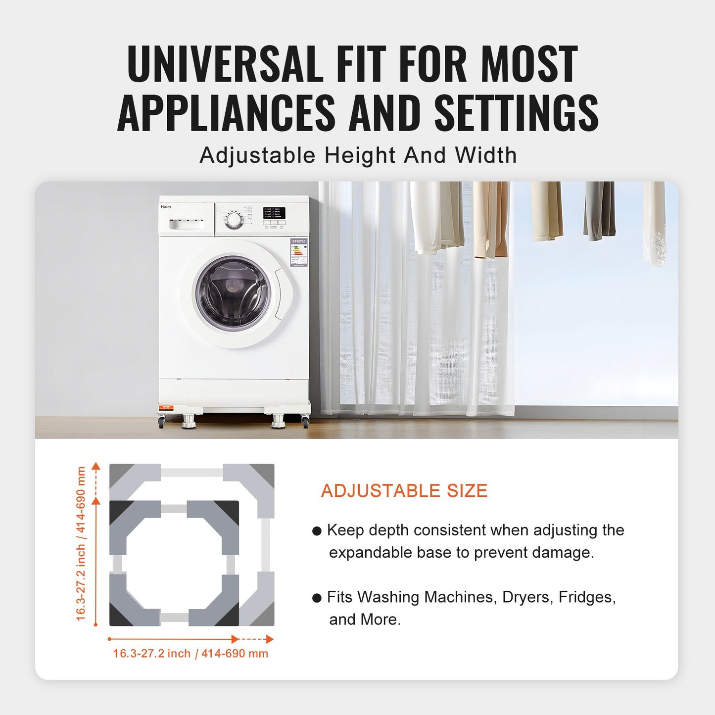 VEVOR Mini Fridge Stand Universal Laundry Pedestal, Adjustable Refrigerator Stand