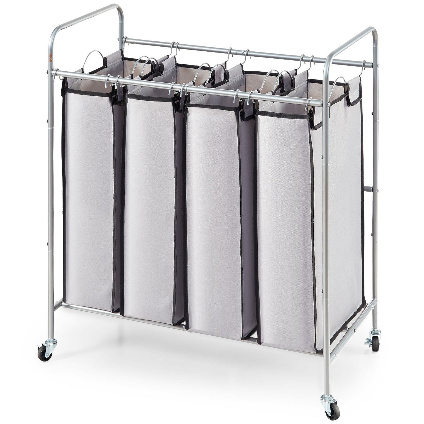 4-Section Laundry Cart with Lockable Wheels and Removable Bags, 0.76x0.41x0.87m