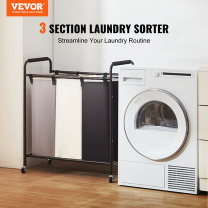 VEVOR 3-Section Laundry Basket, Heavy Duty Laundry Hamper Storage Organizer, Laundry