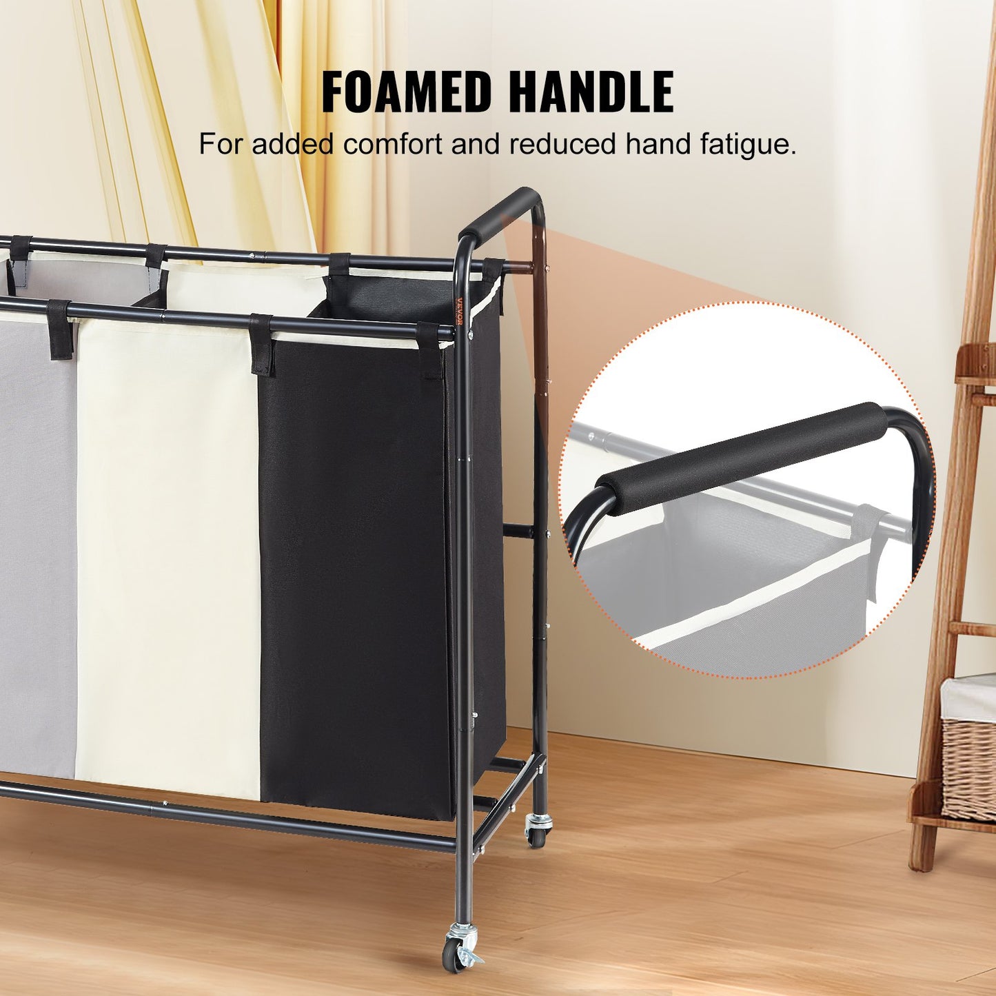 VEVOR 3-Section Laundry Basket, Heavy Duty Laundry Hamper Storage Organizer, Laundry