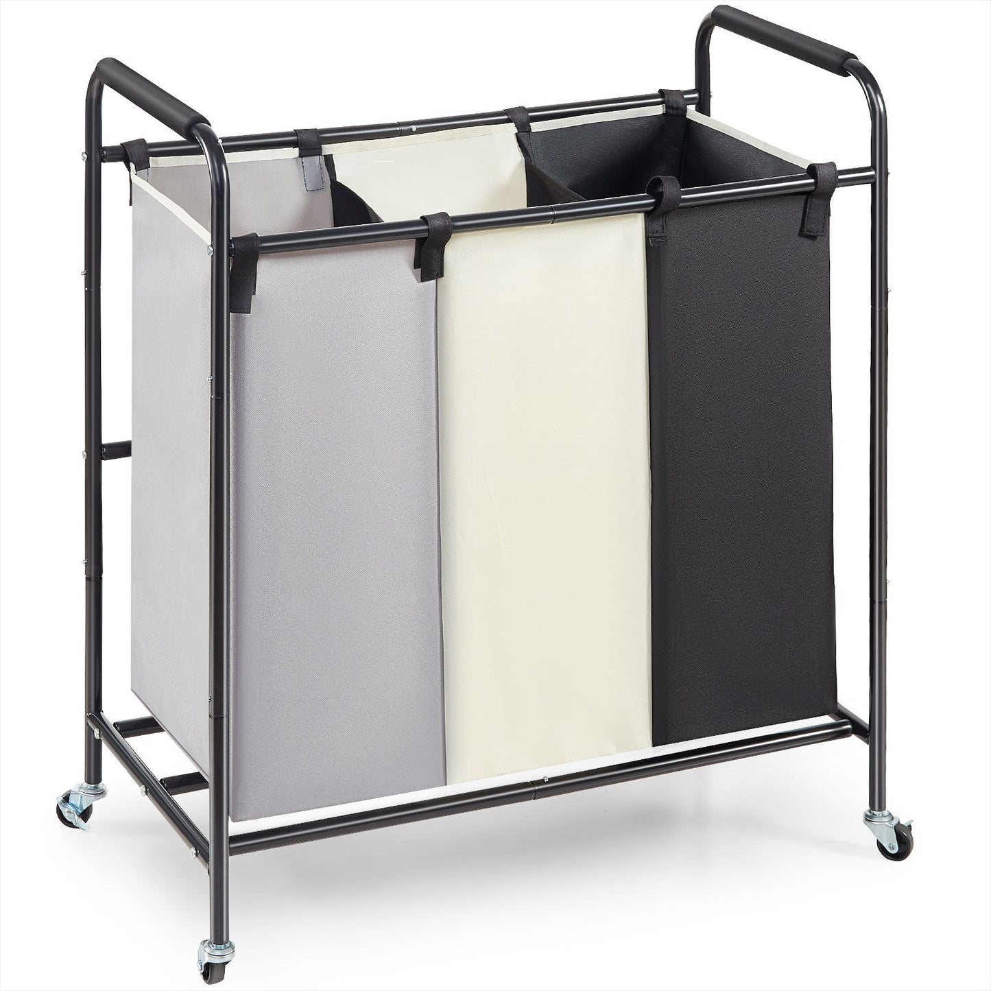 3-Section Heavy Duty Laundry Sorter Cart with Lockable Wheels, 0.04m Diameter