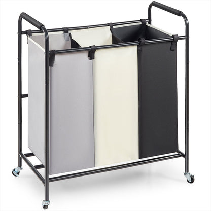 3-Section Heavy Duty Laundry Sorter Cart with Lockable Wheels, 0.04m Diameter