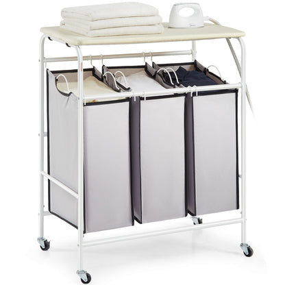 VEVOR 3-Section Laundry Sorter Cart with Ironing Board, Laundry Hamper with Heavy