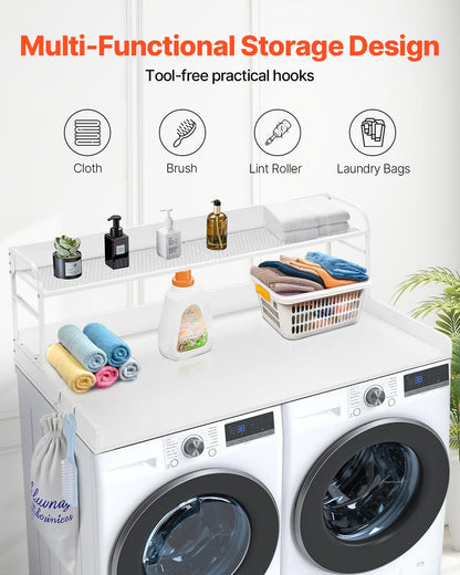VEVOR Washer Dryer Countertop with Shelf 54"x27" Wooden Washer Dryer Cover White