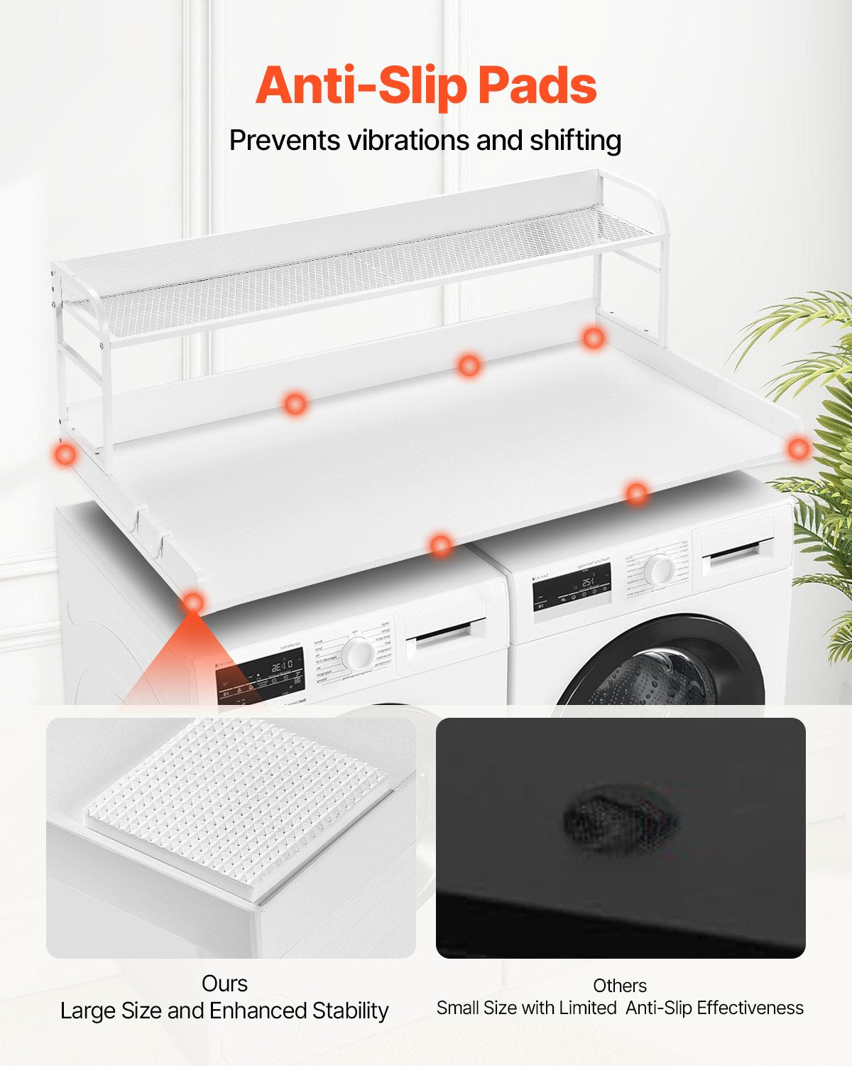 VEVOR Washer Dryer Countertop with Shelf 54"x27" Wooden Washer Dryer Cover White