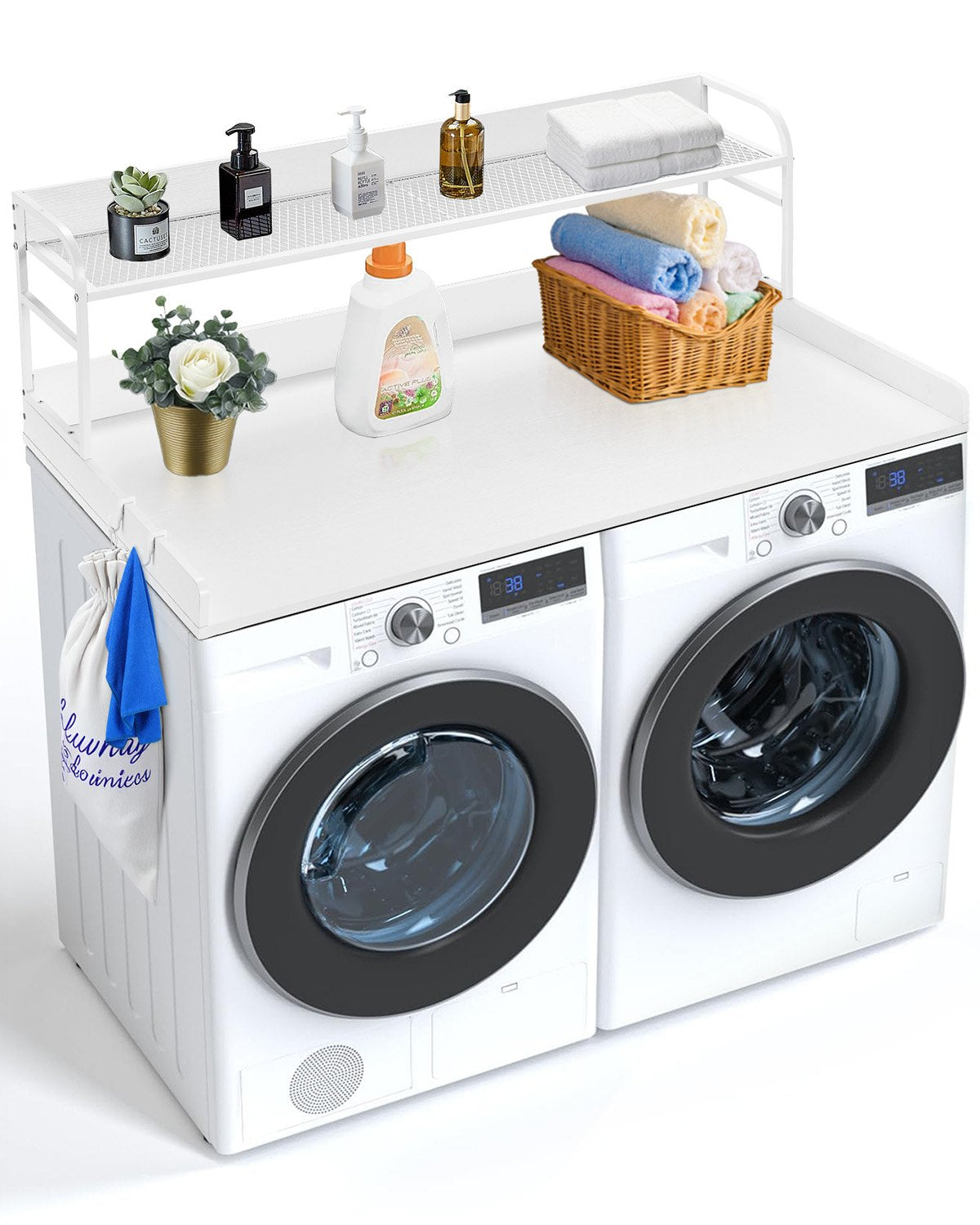 VEVOR Washer Dryer Countertop with Shelf 54"x27" Wooden Washer Dryer Cover White