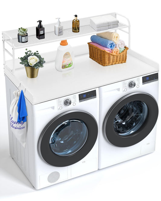 VEVOR Washer Dryer Countertop with Shelf 54"x27" Wooden Washer Dryer Cover White