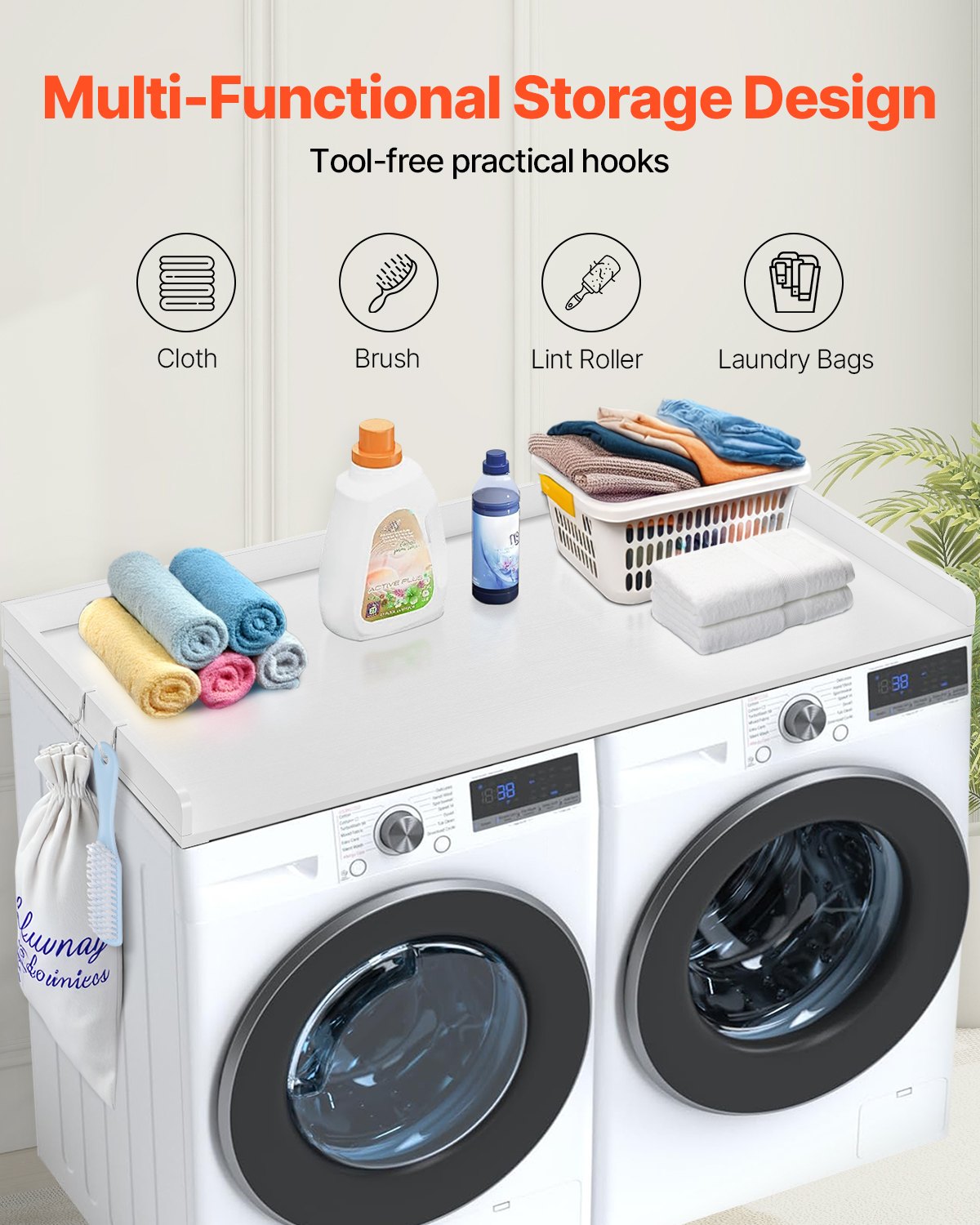 VEVOR Washer Dryer Countertop 54" x 27" Wooden Washer and Dryer Topper White