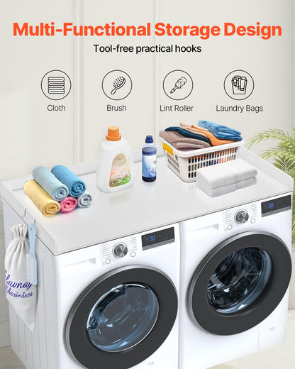 VEVOR Washer Dryer Countertop 54" x 27" Wooden Washer and Dryer Topper White