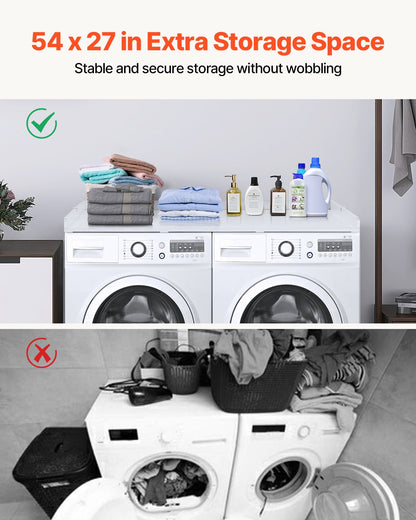 VEVOR Washer Dryer Countertop 54" x 27" Wooden Washer and Dryer Topper White