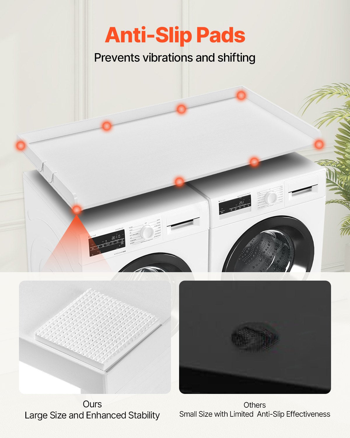 VEVOR Washer Dryer Countertop 54" x 27" Wooden Washer and Dryer Topper White
