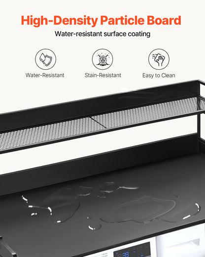 VEVOR Washer Dryer Countertop with Shelf 54"x27" Wooden Washer Dryer Cover Black