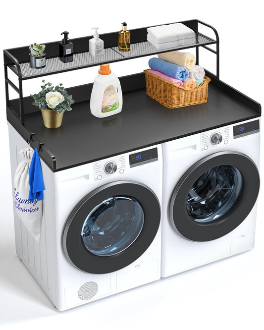 VEVOR Washer Dryer Countertop with Shelf 54"x27" Wooden Washer Dryer Cover Black