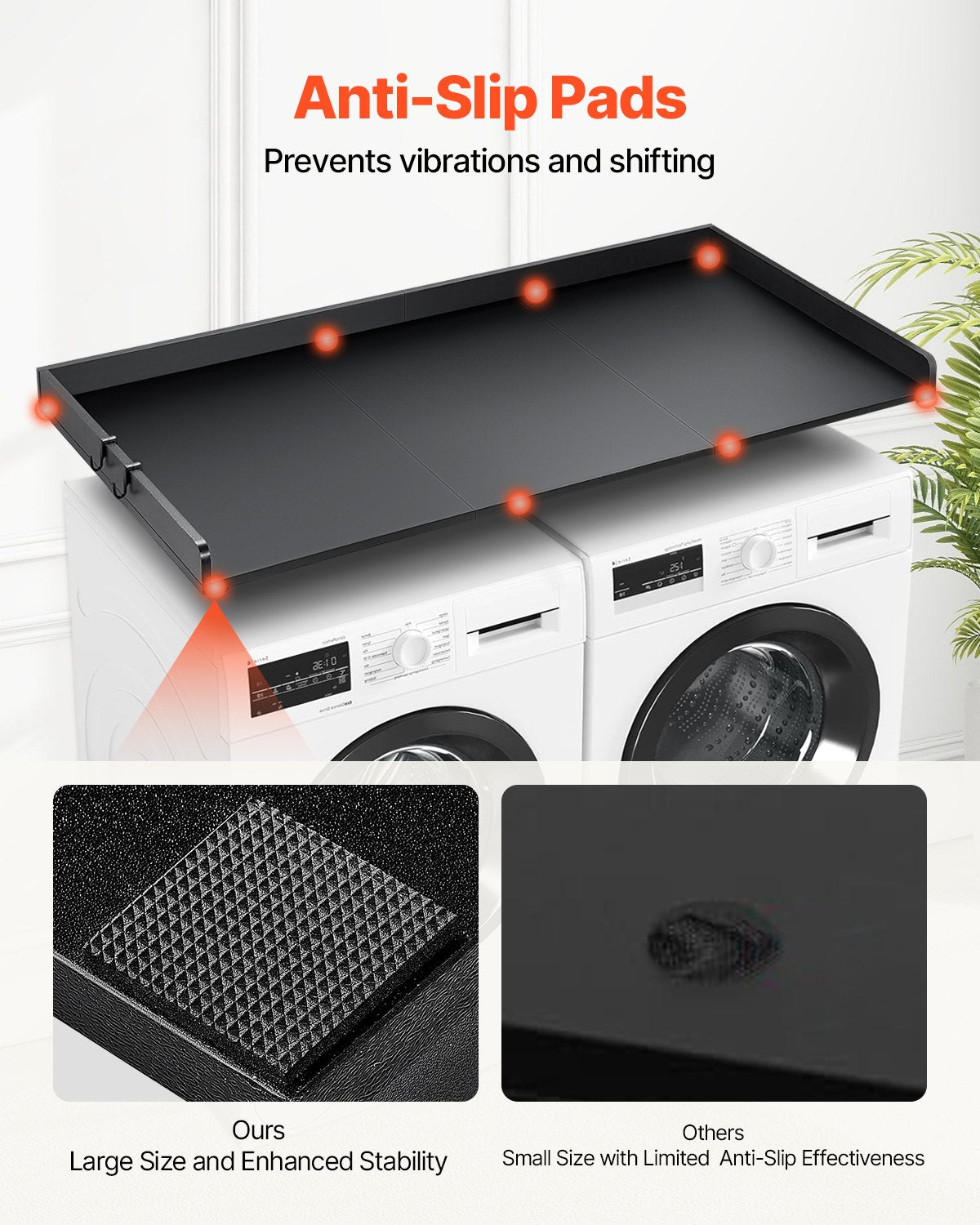 VEVOR 3 Panels Washer Dryer Countertop 54"x27" Wooden Washer Dryer Cover Black