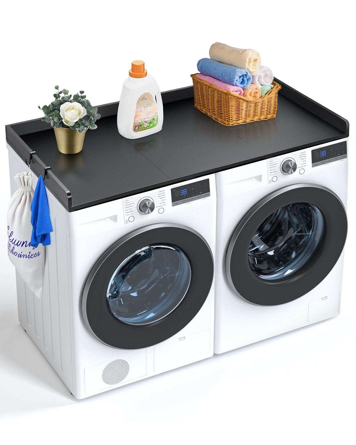 VEVOR 3 Panels Washer Dryer Countertop 54"x27" Wooden Washer Dryer Cover Black