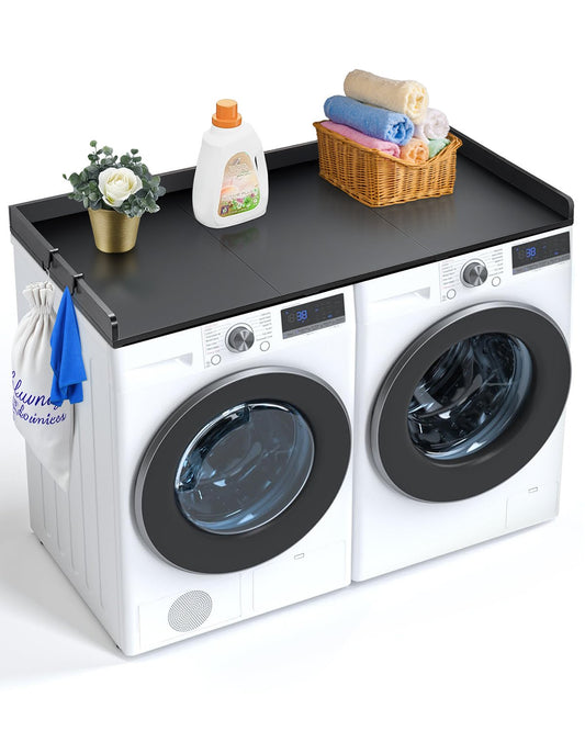VEVOR 3 Panels Washer Dryer Countertop 54"x27" Wooden Washer Dryer Cover Black
