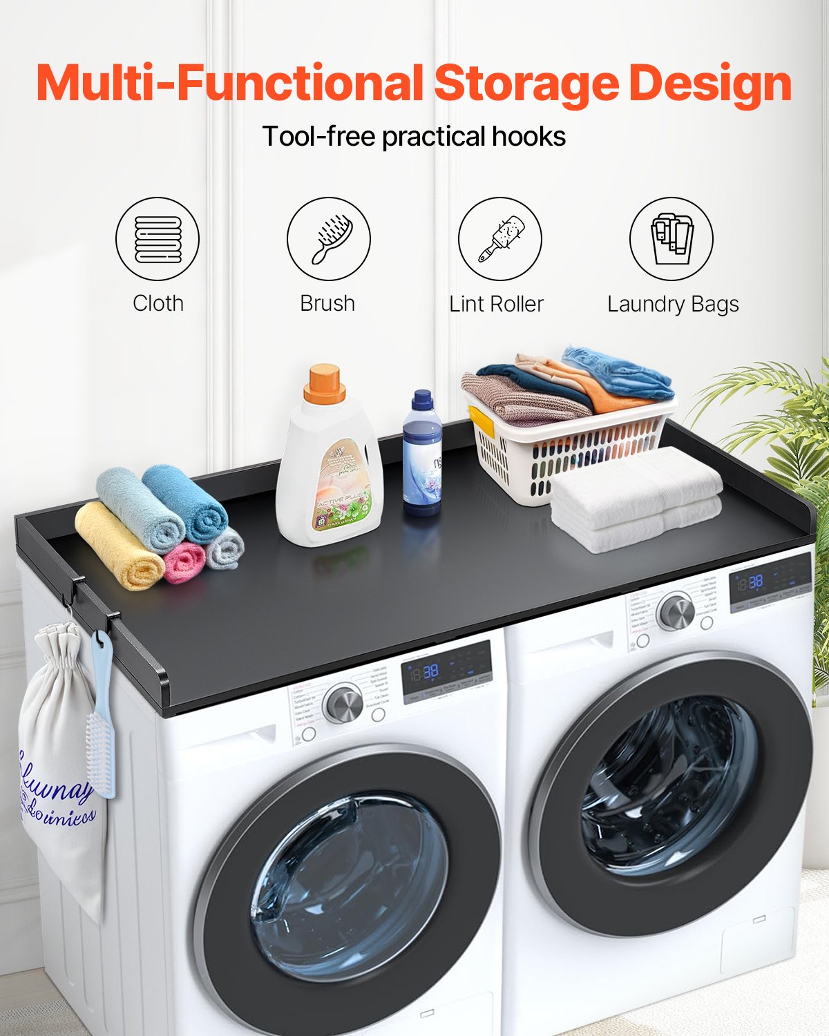 VEVOR Washer Dryer Countertop 54" x 27" Wooden Washer and Dryer Topper Black