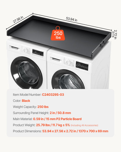 VEVOR Washer Dryer Countertop 54" x 27" Wooden Washer and Dryer Topper Black